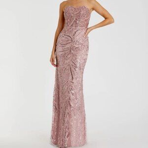 Elegant Pink Strapless Embellished Trumpet Gown